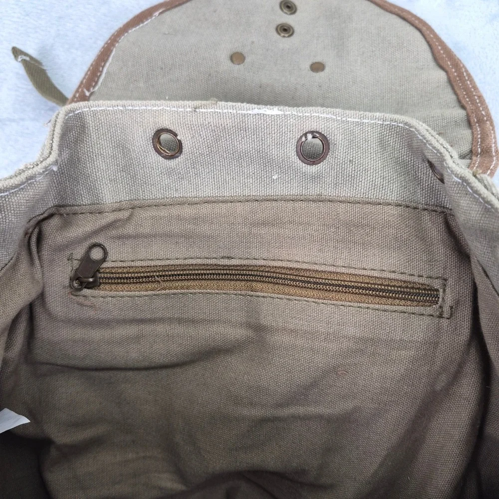 Canvas Military Rucksack Backpack Red Star Detail Mens Womens Outdoor Hiking